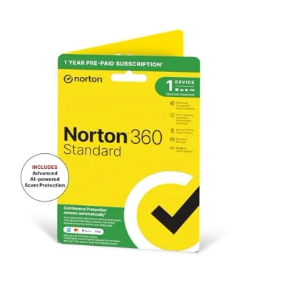 Image of Norton 360 Standard 2023, Antivirus software for 1 Device and year subscription with automatic renewal, Includes Secure VPN Password Manager, PC/Mac/iOS/Android, Activation Code by Post