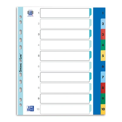 Image of Elba 100205095 File Divider 1 10 6 Pieces Plastic A4 XL Pack of 25 Multi Coloured