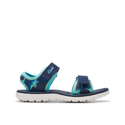 Image of Clarks Surfing TIDE Sandals for kids, Size: 8.5K, Navy Textile