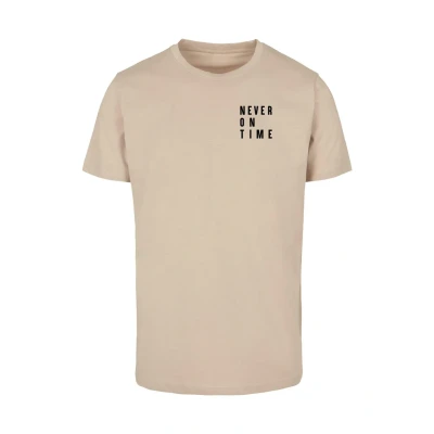 Image of Merchcode Never ON TIME Print Tshirt, Size: Large, Sand