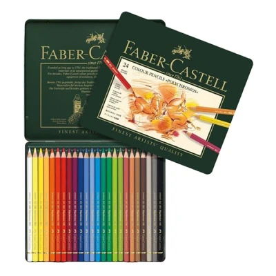 Image of Faber Castell Art &amp; Graphic Polychromos Colour Pencil, Multicoloured, Tin Of 24, For Art, Craft, Drawing, Sketching, Home, School, University, Colouring