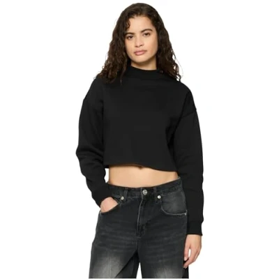 Image of Urban Classics Oversized HIGH NECK CREW Sweatshirt, Women&#039;s, Size: XXL, Black