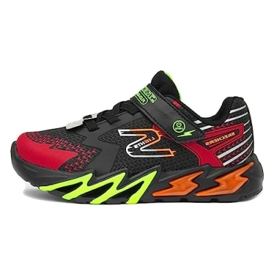 Image of Skechers Flexglow BOLT Trainers Black/red/orange/yellow for kids, Size: 4, Textile/synthetics