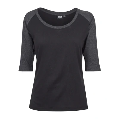 Image of Urban Classics Ladies 3/4 Contrast Raglan TEE Print Tshirt, Women&#039;s, Size: Medium, Black/dark grey