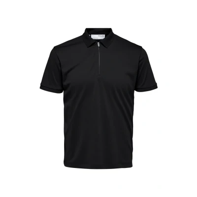 Image of Selected Homme Slhfave ZIP Polo shirt, Men&#039;s, Size: Small, Black