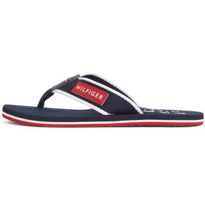 Image of Tommy Hilfiger Patch Beach Tbar sandals, Men&#039;s, Size: 7, Desert sky Polyester