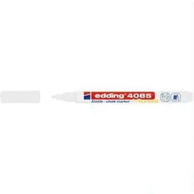Image of edding 4085 chalk marker white 1 pen round nib 2 mm fine wet wipe for chalkboards, windows, glass, mirrors liquid pens opaque coverage