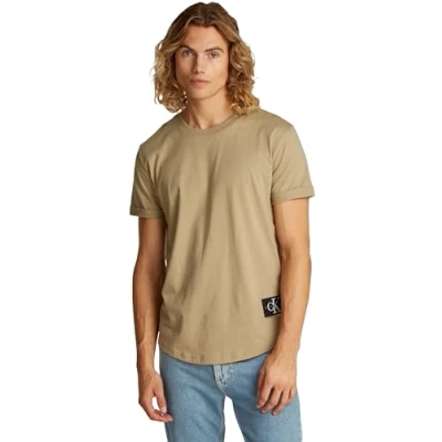 Image of Calvin Klein Jeans Badge TURN UP Sleeve Basic Tshirt, Men&#039;s, Size: XS, Tree house