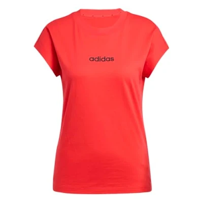 Image of adidas Sportswear Essentials Linear Basic Tshirt, Women&#039;s, Size: Medium, Pure ruby/black