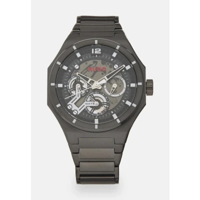Image of HUGO Grail Skeleton Watch, Men&#039;s, Size: One Size, Black
