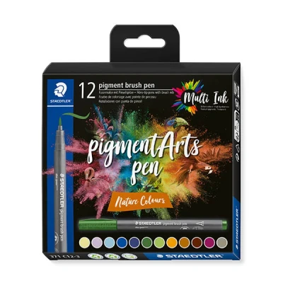 Image of STAEDTLER 371 C12 3 Pigment Arts Brush Pen Assorted Nature Colours (Pack of 12)