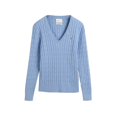 Image of GANT Stretch Cable Vneck Jumper, Women&#039;s, Size: XS, Clear sky