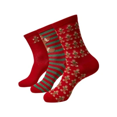 Image of Urban Classics Christmas Gingerbread Socks 3 PACK Socks, Women&#039;s, Size: 5.5 8, Red