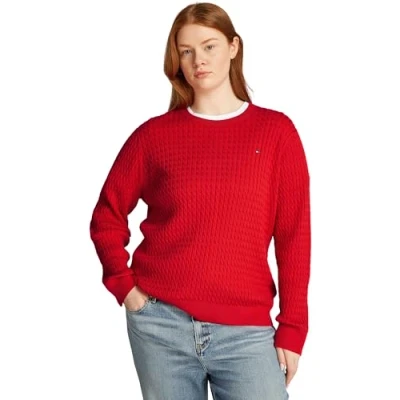 Image of Tommy Hilfiger Curve Cable Sweater Jumper, Women&#039;s, Size: 20, Primary red