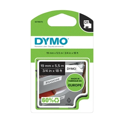 Image of DYMO D1 High Performance Permanent Polyester Labels 19 mm x 5.5m Roll Black Print on White Self Adhesive for LabelManager Label Printers Authentic