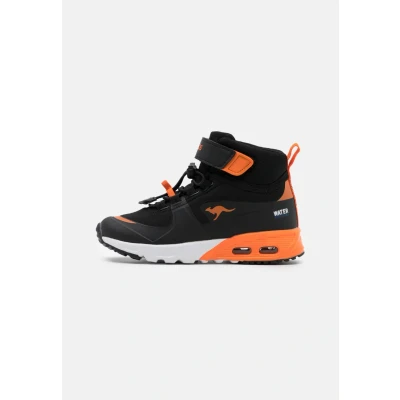 Image of Kangaroos KX Hydro Hightop trainers for kids, Size: 8K, Jet black/neon orange Synthetics/textile