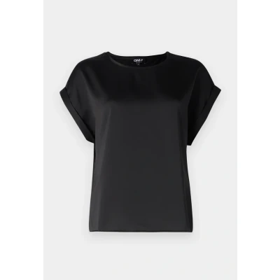 Image of ONLY Women&#039;s Onllieke S/S Satin Mix Top WVN Noos Short Sleeved Blouse, Black, S