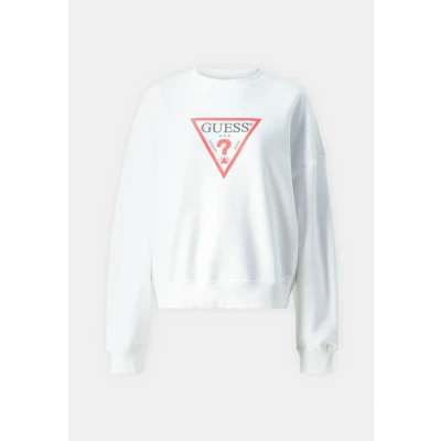 Image of Guess Jeans Iconic Triangle Sweatshirt, Women&#039;s, Size: Large, Pure white
