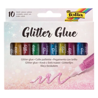 Image of Folia 574 Glitter Glue, 10 Pens with 9.5ml Content Each, Assorted Colours