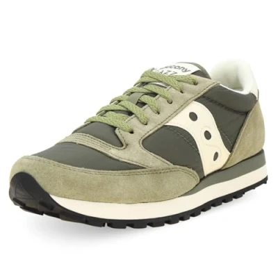 Image of Saucony JAZZ Original Unisex Trainers, Size: 9.5, Olive/off white Leather and textile
