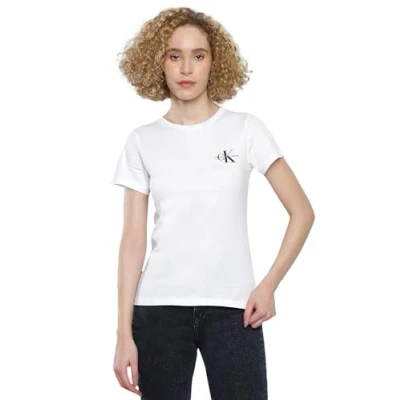 Image of Calvin Klein Jeans Monologo SLIM TEE 2 PACK Basic Tshirt, Women&#039;s, Size: XL, Sepia rose/bright white