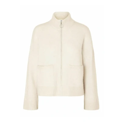 Image of SELECTED FEMME Women&#039;s Slfsia Ras Ls Knit Zipper Cardigan Noos Sweater, Birch, M
