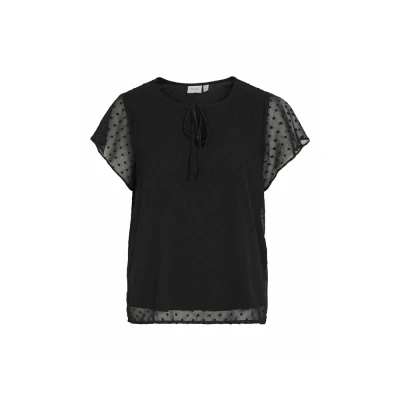 Image of Vila Women&#039;s Viedee C/S V Neck Top/Lc Short Sleeved Blouse, Black, 8