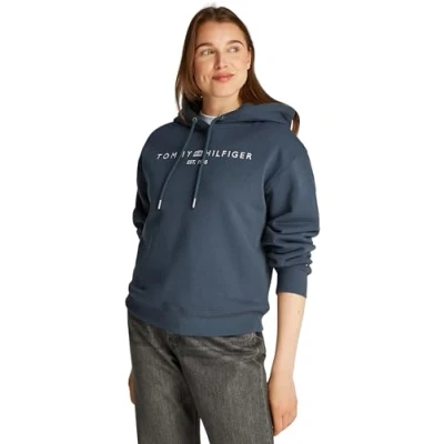 Image of Tommy Hilfiger CORP LOGO Hoodie Sweatshirt, Women&#039;s, Size: Small, Military denim