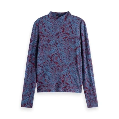 Image of Scotch &amp; Soda ALL OVER Printed MOCK NECK Long sleeved top, Women&#039;s, Size: XS, Lake blue