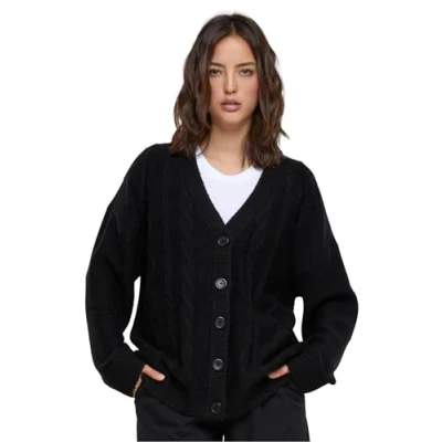 Image of Urban Classics Women&#039;s Ladies Cabel Knit Cardigan Sweater, Black, XL