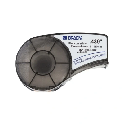 Image of Brady PermaSleeve Heat Shrink Polyolefin Sleeve for BMP21 PLUS; BMP21, 11.15 mm x 2.10 m, Black on White