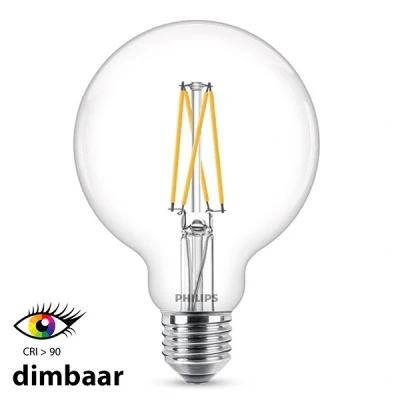 Image of Philips LED Classic E27 WarmGlow 60 W Globe Shape Dimmable Clear Warm White