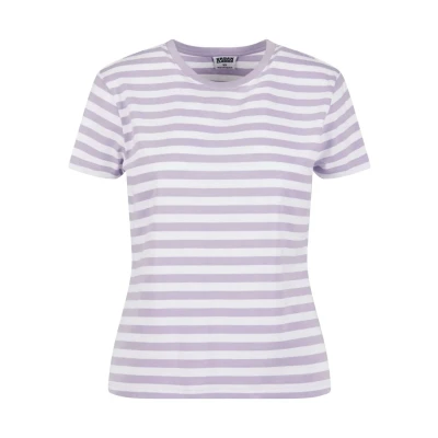 Image of Urban Classics Women&#039;s Ladies Regular Striped Tee T Shirt, White/Dustylilac, 5XL