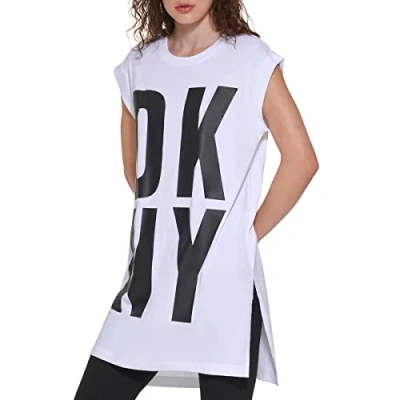 Image of DKNY Exploded LOGO Tunic Jersey dress, Women&#039;s, Size: XS, White/black