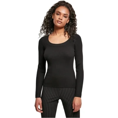 Image of Urban Classics Women&#039;s Ladies Wide Neckline Sweater Sweatshirt, Black, M