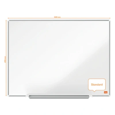 Image of Nobo Magnetic Steel Whiteboard With Pen Tray, 600 x 450mm, Slim Trim Frame, InvisaMount Mounting System, Impression Pro, 60 45cm, White,1915401