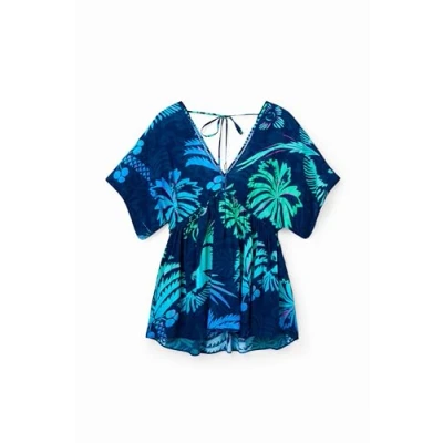 Image of Desigual Ko Samui Short Tropical Beach Dress 23SWMW18, Blue, XXL