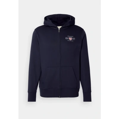 Image of GANT Graphic Fullzip Hoodie Zipup sweatshirt, Men&#039;s, Size: Small, Evening blue