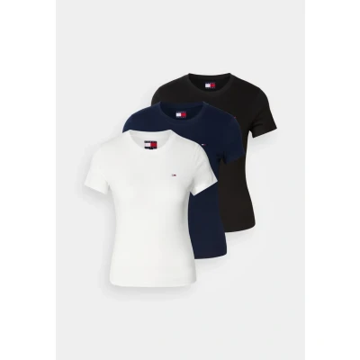 Image of Tommy Jeans C NECK TEE 3 PACK Basic Tshirt, Women&#039;s, Size: 4, Black/ecru/dark night navy