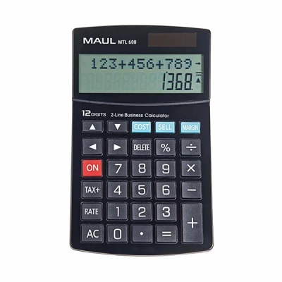 Image of MAUL MTL 600 Commercial Calculator with Functions 12 Digit Display 2 Lines Includes Tax Invoice and Correction Function Solar/Battery Black