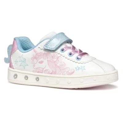 Image of Geox Light UP Skylin GIRL Baby shoes for kids, Size: 7.5K, White/pink Imitation leather/ textile