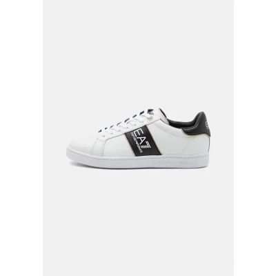 Image of EA7 Emporio Armani Classic Unisex Trainers, Size: 9, White/black/gold Leather