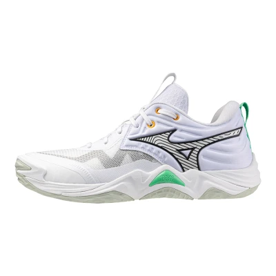 Image of Mizuno WAVE MOMENTUM ELITE Volleyball Shoes White/Black/Frozen Emerald Women/Men Size 12
