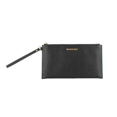 Image of Michael Kors Jet Set Travel Pebbled Leather Large Top Zip Wristlet (Black), Black, Black/White