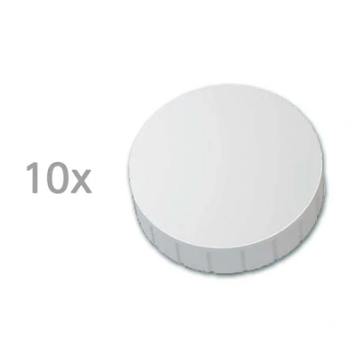 Image of Pack of 10 White Strong Round Break Proof Plastic Magnet 150g Pull 15mmx7mm