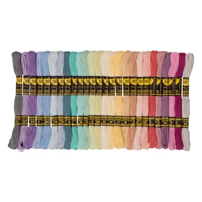 Image of folia 23993 Pastel Embroidery Thread, 100% Cotton, 52 Docks of 8 m in 26 Assorted Colours, for Embroidery, Knotting and Crafts