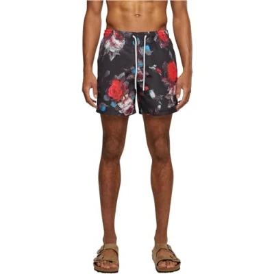 Image of Urban Classics Pattern Shorts, Men&#039;s, Size: Small, Black rose aop