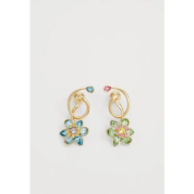 Image of Swarovski Idyllia drop earrings, Asymmetrical design, Mixed cuts, Flower, Multicolored, Gold tone plated, One Size, Crystals, 23K Crystal