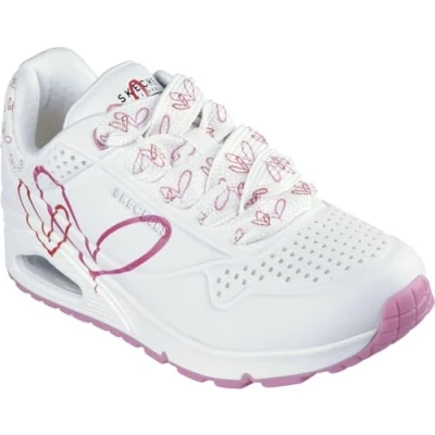Image of Skechers Women&#039;s Uno Twin Hearts Sneaker, White Red Pink, 5.5 UK