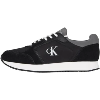 Image of Calvin Klein Jeans Retro SOCK Runner Trainers, Men&#039;s, Size: 9, Black/charcoal grey/bright white Leather/synthetics